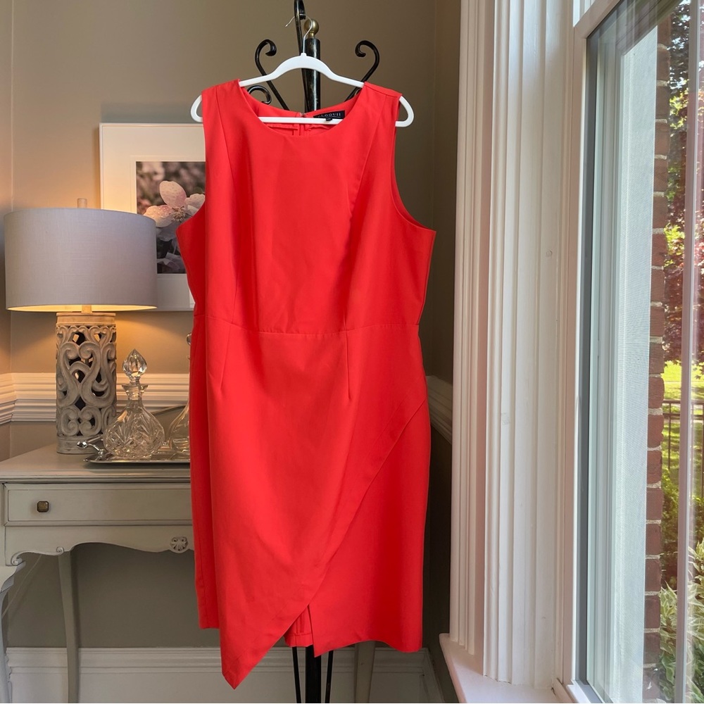 ELOQUII Faux Wrap Sheath Dress Size 24 Orange Sleeveless Asymmetrical Hem